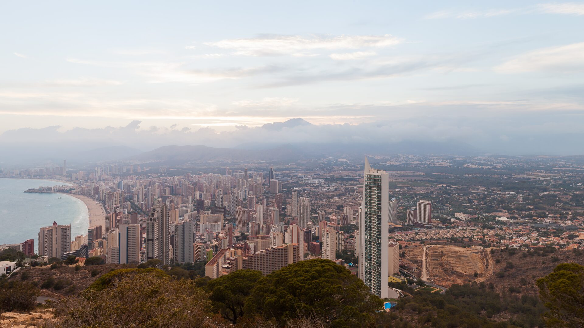 Benidorm skyline with Levante beach and mountains